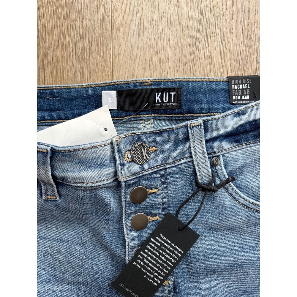 KUT from the Kloth Rachael Fab Am Mom Jean High Rise  Button Fly Raw Hem Size 6 - Picture 12 of 14